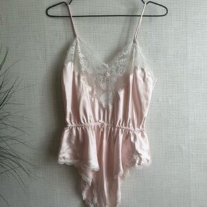 Vintage Christian Dior Elegant Pink Lace Trimmed Bodysuit